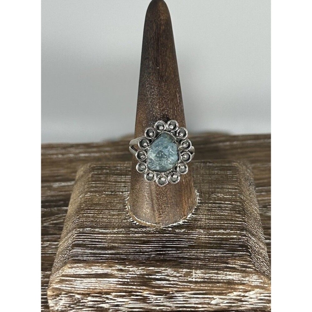 Handmade Rough Blue Apatite 925 Sterling Silver Ring Sz 8.75